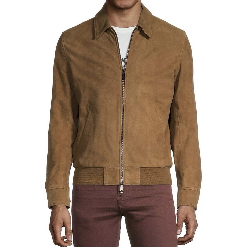 7 For All Mankind Mens Faux Suede Bomber Jacket NWT Cognac Full Zip Blouson L